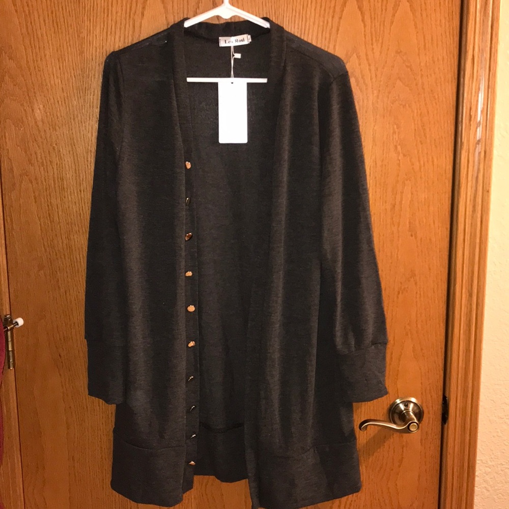 grey cardigan